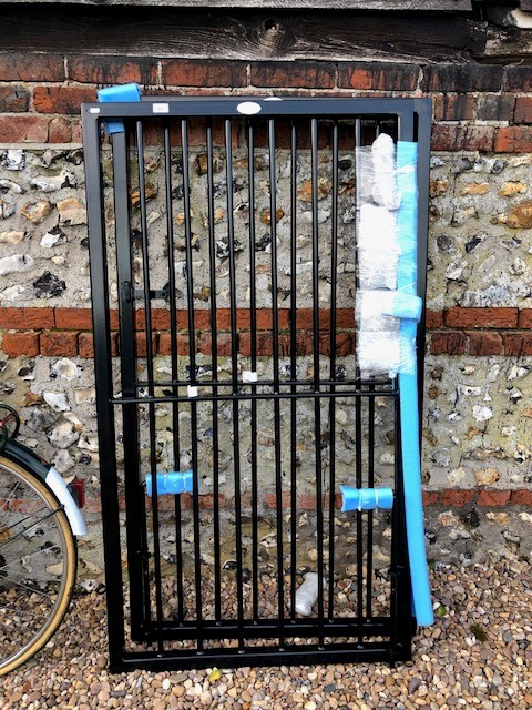 Gates & Fences UK, an unused pair of substantial black powder coated garden/pedestrian gates c/w