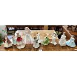 Ten Royal Doulton figurines - The Bridesmaid; Birthday Girl; Make Believe; Fair Maiden; Hello Daddy;