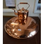 A very large copper pan lid and copper kettle (2)