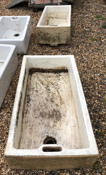 Two old large 'Leadless Glaze' branded shallow stoneware sinks (2)