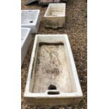 Two old large 'Leadless Glaze' branded shallow stoneware sinks (2)
