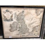 An 18th century French hand-coloured map engraving of 'Les Isles Britanniques', pub 1745 J B Lieban