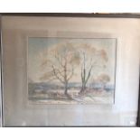 C H Larkin - An autumnal landscape with two trees, watercolour, signed lower left, A D Keene - Sheep