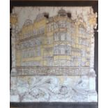 Jan Walker - two batik panels - Venetian palazzo and Art Nouveau inspired landscape, 95 x 86 cm (2)