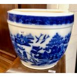 A large Minton fishbowl or jardiniere, decorated with a continuous design of the Willow Pattern,