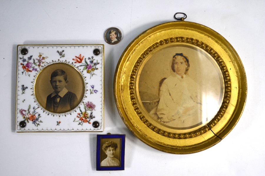 A selection of late Victorian/Edwardian framed family photographs and pendant - Image 2 of 3