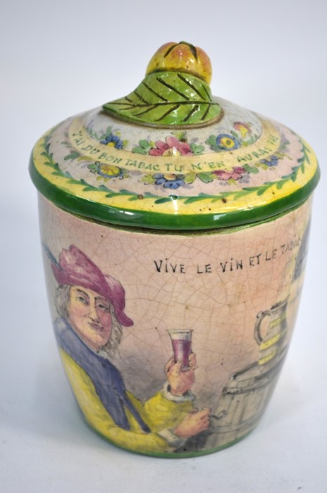 A French faience tobacco jar and cover