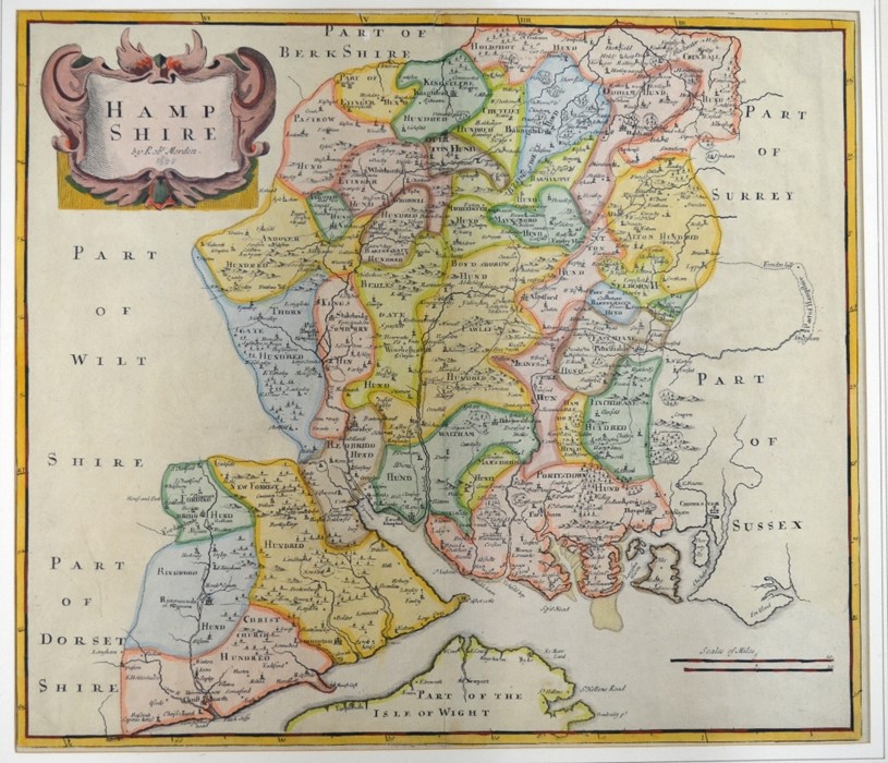 17th century Robert Morden map engraving of Hampshire - Image 3 of 4