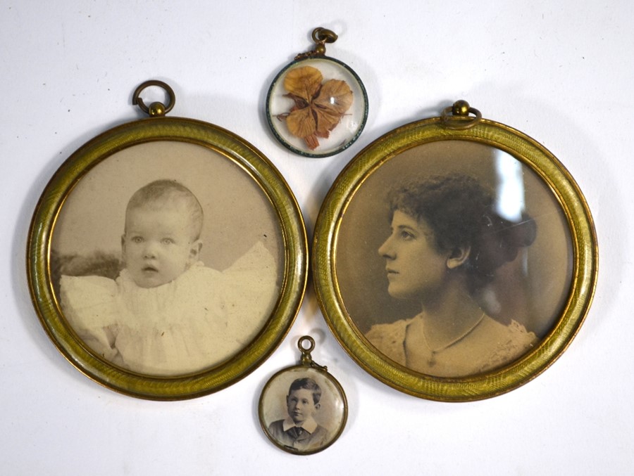 A selection of late Victorian/Edwardian framed family photographs and pendant - Image 3 of 3