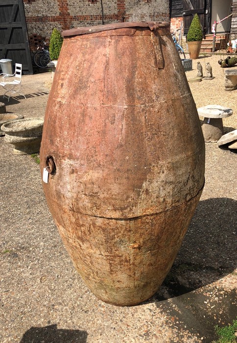 A large old steel olive oil barrel - Image 2 of 4