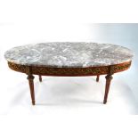 An Empire style gilt metal mounted oak marble top coffee table