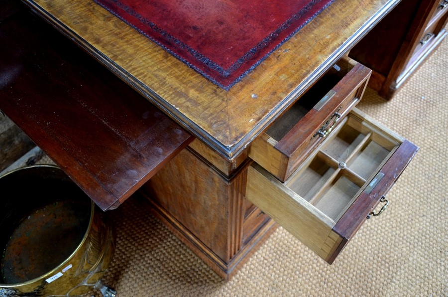 A late 19th century oak/pollard oak twin pedestal desk - Image 2 of 3