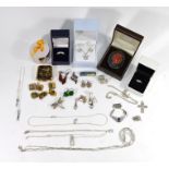 A small collection of various white metal jewellery