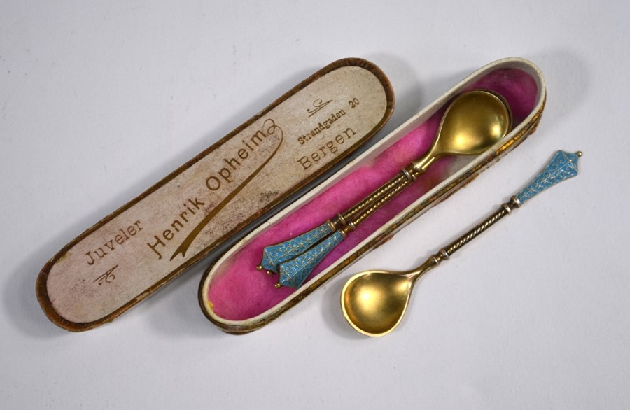 A set of four Norwegian silver gilt salt spoons