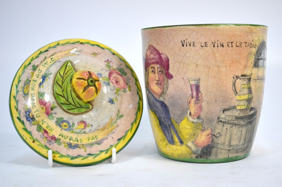 A French faience tobacco jar and cover - Image 2 of 3