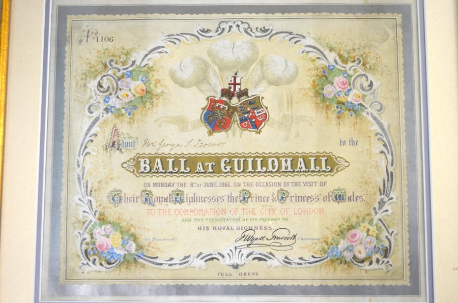 Victorian framed invitation to a ball at Guildhall, London - Image 2 of 5