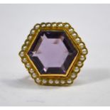 A Victorian hexagonal yellow gold brooch
