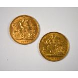 Two gold half sovereigns