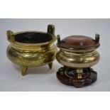 Two Chinese gilt metal censers, both Qing Dynasty or later