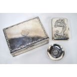 A Chinese silver cigar box and cheroot case,Tuck Chang of Shanghai and an ashtray