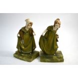 Franz Peleschka-Lunard (b 1873) - A pair of patinated bronze and ivory figures of young ladies