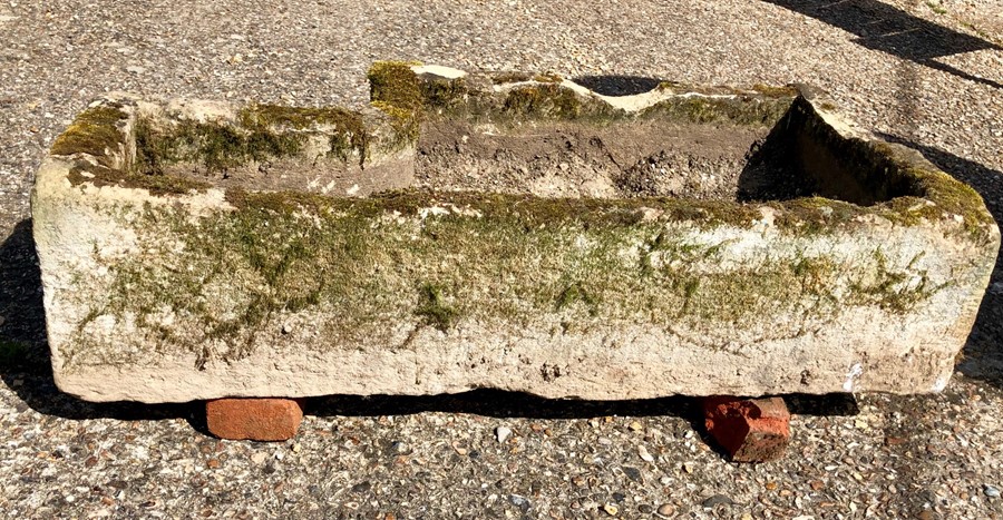 An antique weathered cut stone sink/planter, - Image 2 of 2