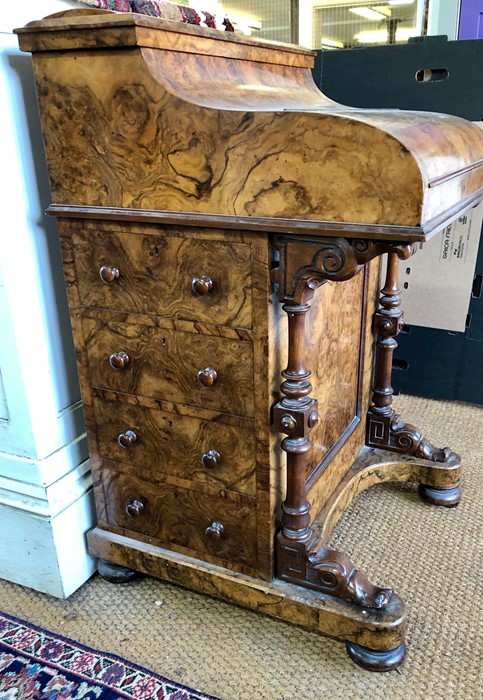 A Victorian bur walnut piano-top Davenport desk - Image 4 of 4