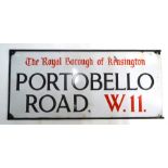 A vintage enamel London street-sign for Portobello Road w1