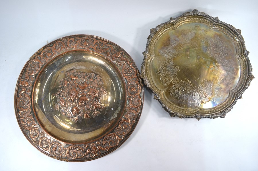 A plated rosewater dish and epns salver