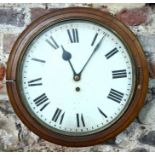 A Victorian mahogany fusée wall clock with 30cm enamel dial and brass bezel