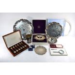 Silver Royal Commemorative spoons, two silver napkin rings and epns wares
