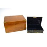 A Victorian brass-bound oak box with baize lining