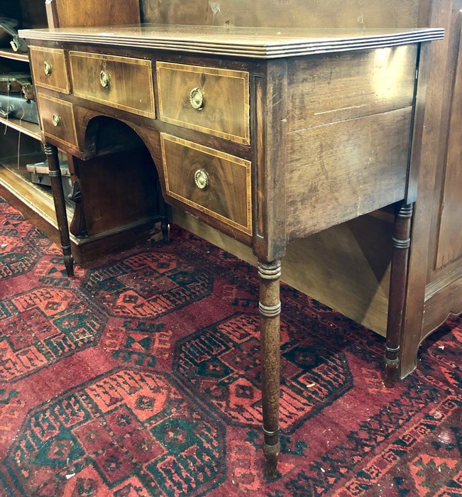 A19th century inlaid mahogany five drawer small side table