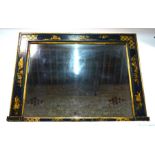 A rectangular gilt and black laquer Japanned overmantle mirror