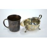 Silver Christening mug and sauce boat