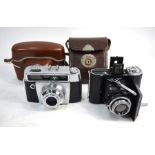 A Zeiss Ikon folding camera in leather case and an Agfa camera