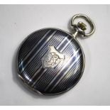 A Continental Art Deco slimline white metal hunter pocket watch