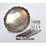 A small quantity of silver flatware and a silver salver