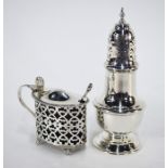 An Edwardian silver mustard and a sugar caster