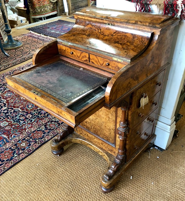 A Victorian bur walnut piano-top Davenport desk - Image 2 of 4