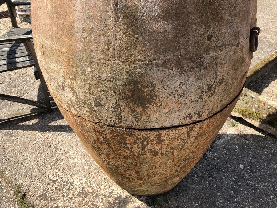 A large old steel olive oil barrel - Image 3 of 4