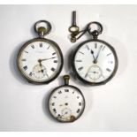 An Omega silver fob watch and two pocket watches