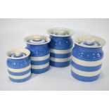 Four T.G. Green & Co blue Cornish ware canisters