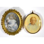 Two portrait miniatures of a young girl and a young boy