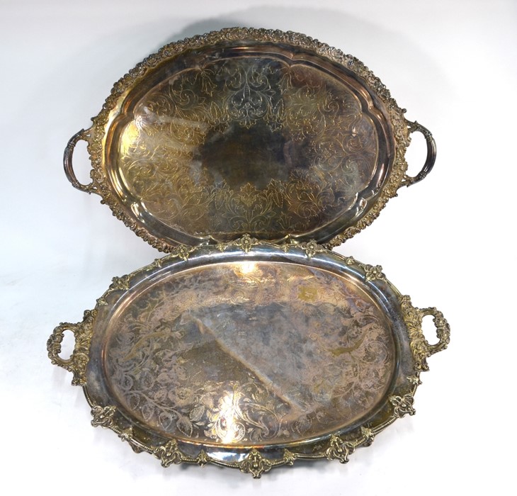 Two Victorian oval plated on copper trays