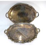 Two Victorian oval plated on copper trays