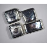 A silver snuff-box and three vesta cases