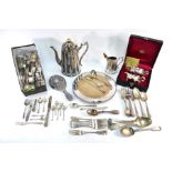 Silver hand-mirror, silver flatware and cutlery and plated items