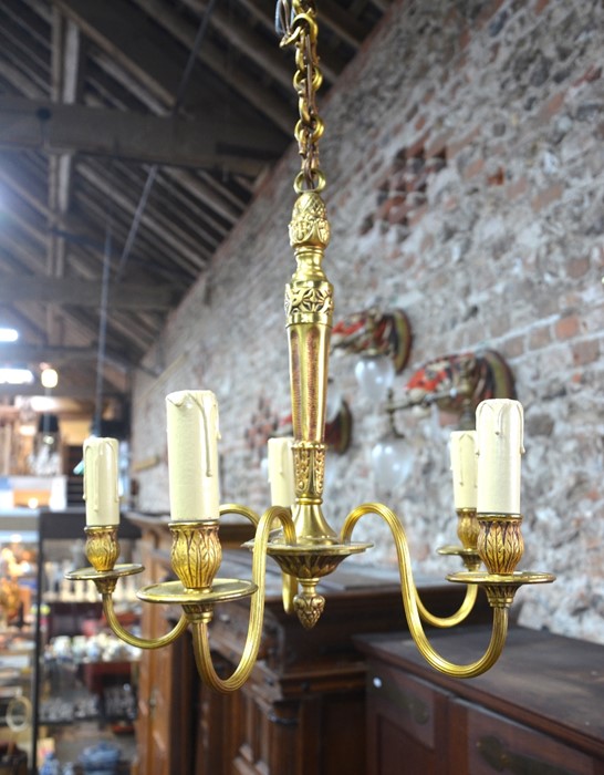 A good quality gilt metal five branch hanging electrolier - Image 3 of 3