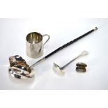 A George III silver mug, small ladle and vinaigrette and Edwardian punch ladle